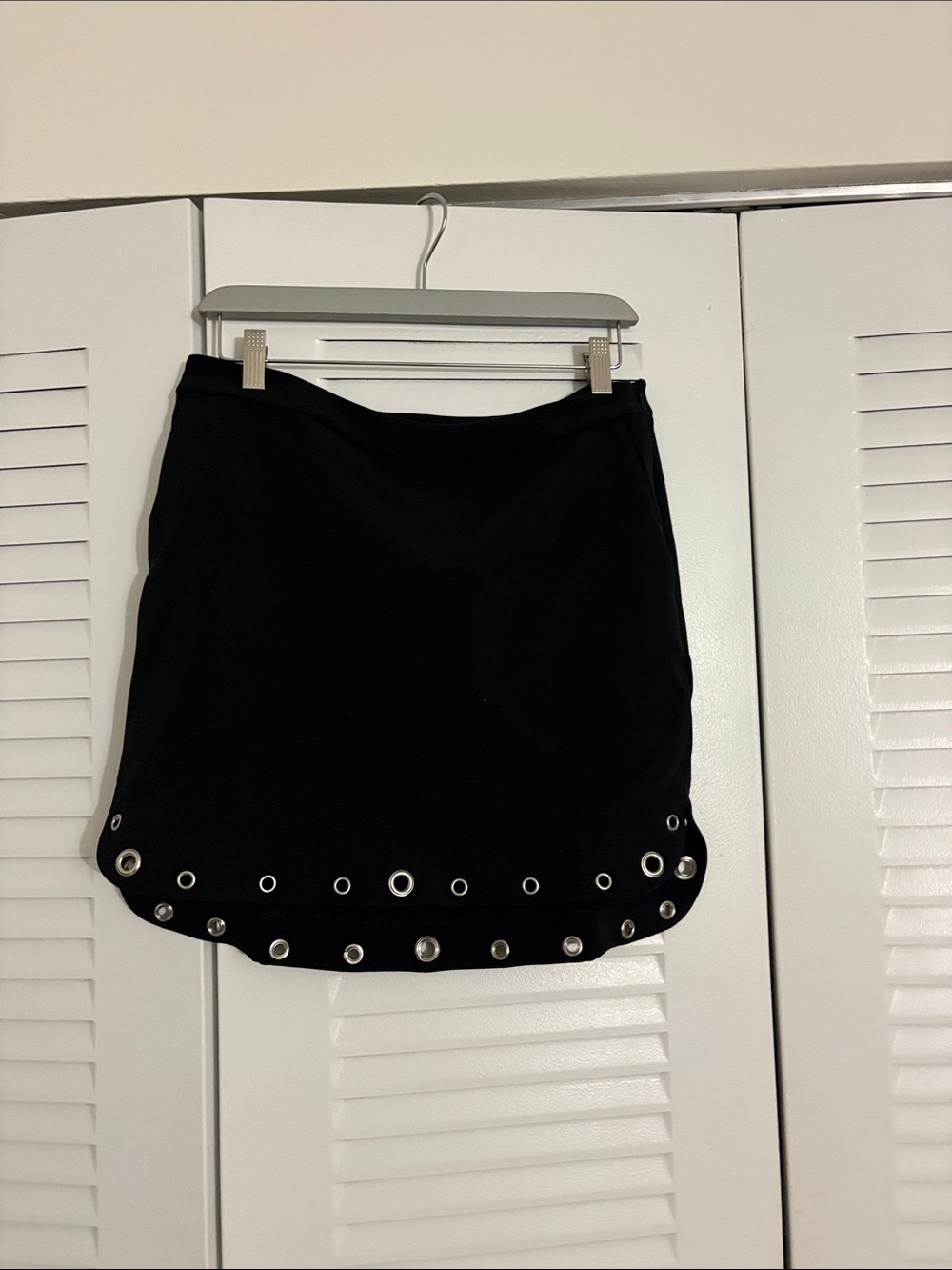 Trouve Black Mini Skirt with Silver Eyelet Trim